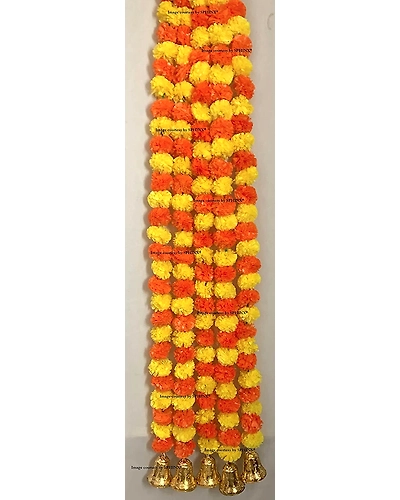 SPHINX Artificial Marigold Flowers And Hanging Bells (Yellow &amp; Dark Orange, 5 Pieces)-3