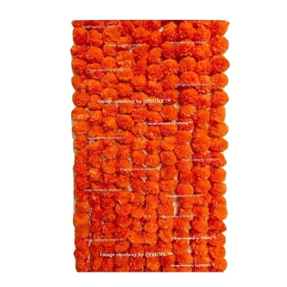 SPHINX Artificial Marigold Fluffy Flowers Garlands for Decoration - Pack of 10 (Dark Orange)