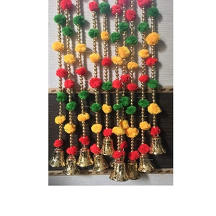 SPHINX pom-poms Beads & Golden Hanging Bells Strings/Garlands/torans/Wall hangings for Decoration (Approx 4.8 ft) - Pack of (10)