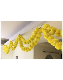 SPHINX Artificial Marigold Fluffy Flowers Double Lines Hanging Loops/Strings/Garlands for Decoration(Width x Height = Approx 26 x 9.5 Inches) - Pack of 5 - (Yellow)