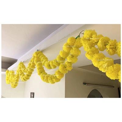 SPHINX Artificial Marigold Fluffy Flowers Double Lines Hanging Loops/Strings/Garlands for Decoration(Width x Height = Approx 26 x 9.5 Inches) - Pack of 5 - (Yellow)