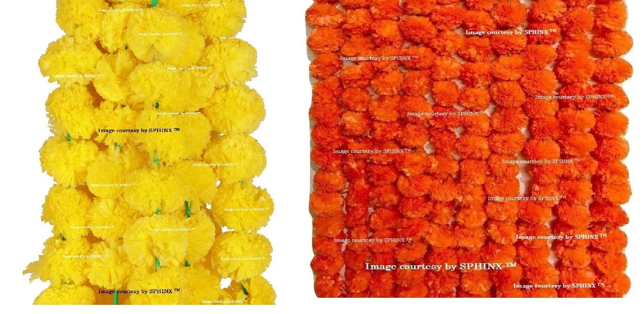 SPHINX Artificial Marigold Flowers Garlands (Yellow, Dark Orange, 10 Pieces)-6527604