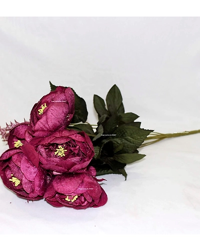 SPHINX Artificial Big Peonies Silk Flowers Bunch (Dark Pinkish Purple, 1 Piece)-2