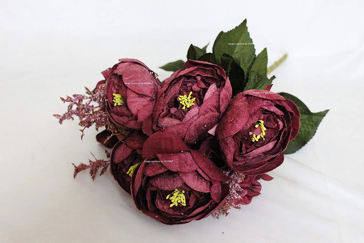 SPHINX Artificial Big Peonies Silk Flowers Bunch (Dark Pinkish Purple, 1 Piece)-1