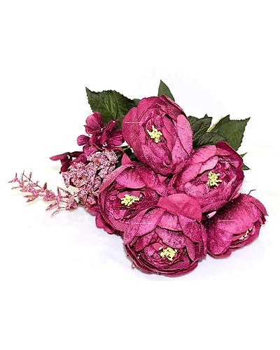 SPHINX Artificial Big Peonies Silk Flowers Bunch (Dark Pinkish Purple, 1 Piece)-6527666