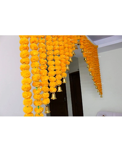 SPHINX Artificial Marigold Fluffy Flowers Grand Entrance/mandap toran for Decoration - Approx 6X 4ft- (Light Orange)-1