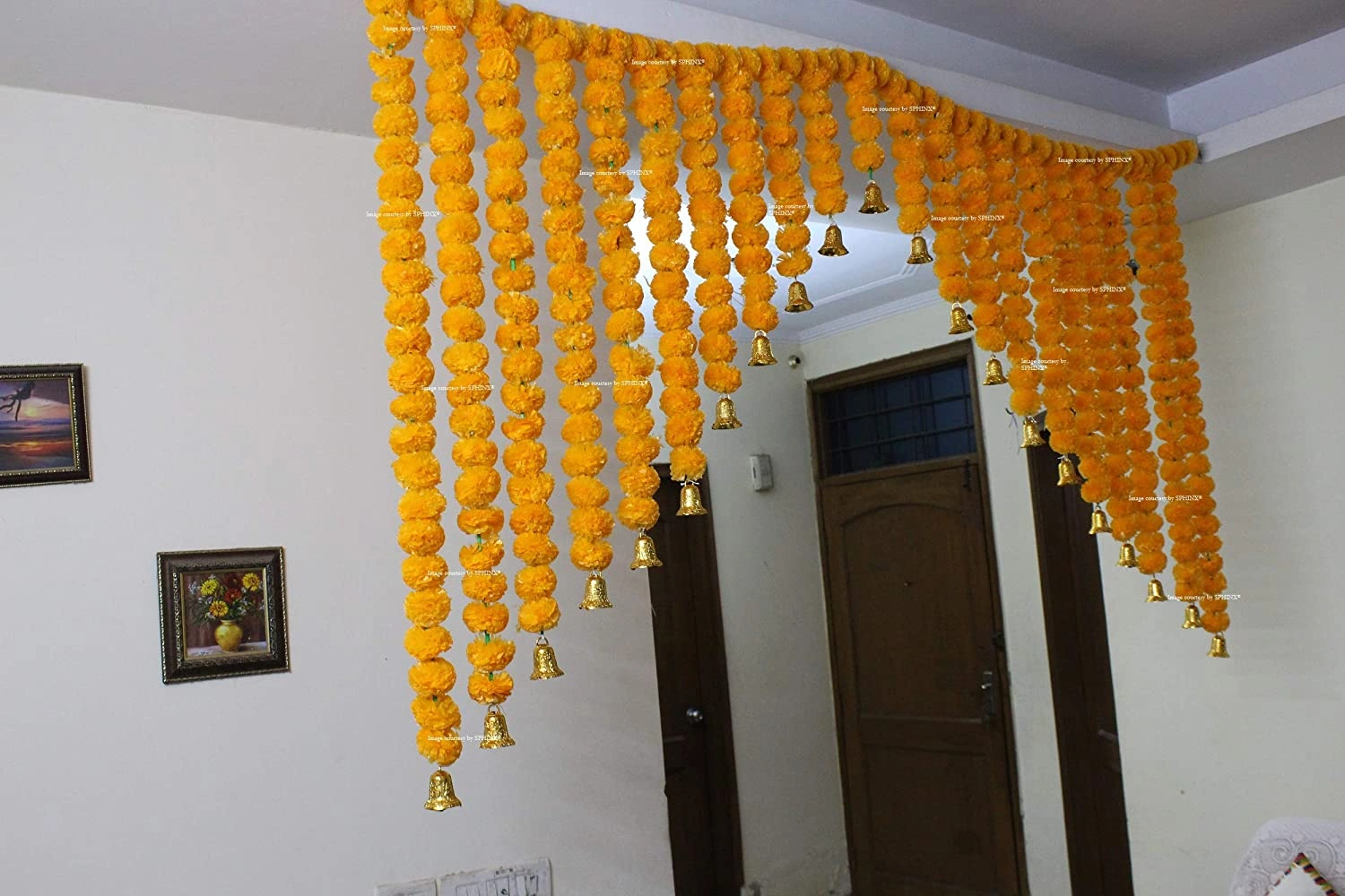 SPHINX Artificial Marigold Fluffy Flowers Grand Entrance/mandap toran for Decoration - Approx 6X 4ft- (Light Orange)-2