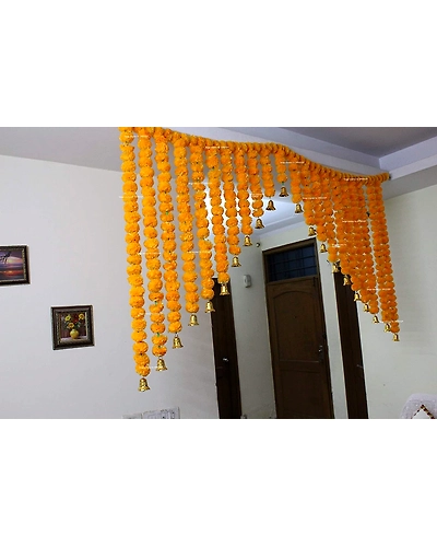 SPHINX Artificial Marigold Fluffy Flowers Grand Entrance/mandap toran for Decoration - Approx 6X 4ft- (Light Orange)-2