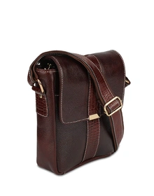SPHINX Men's 100% Leather Regular Cross-Body Sling Bag (Brown, 25 x 22 x 7 cm)