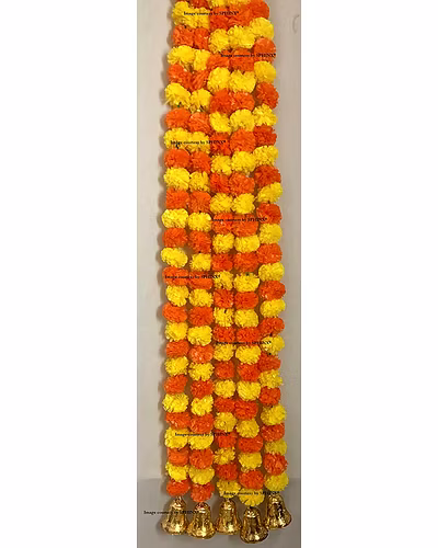 SPHINX Artificial Marigold Flowers And Hanging Bells (Yellow &amp; Dark Orange, 5 Pieces)-3