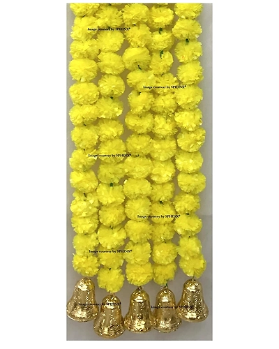 SPHINX Artificial Marigold Flowers And Hanging Bells (Yellow, 5 Pieces)-1