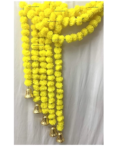 SPHINX Artificial Marigold Flowers And Hanging Bells (Yellow, 5 Pieces)-6529880