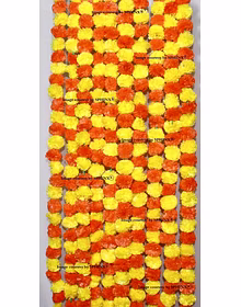 SPHINX Artificial Marigold Fluffy Flowers Garlands (Yellow & Dark Orange, 5 Pieces)