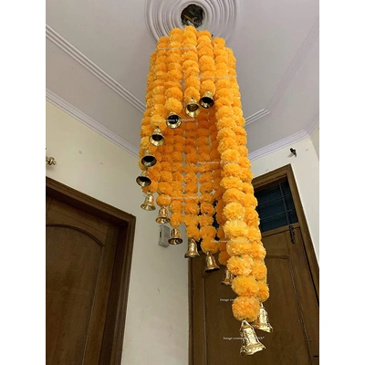 SPHINX Artificial Marigold Fluffy Flowers Chandelier (Light Orange, 1 Piece)