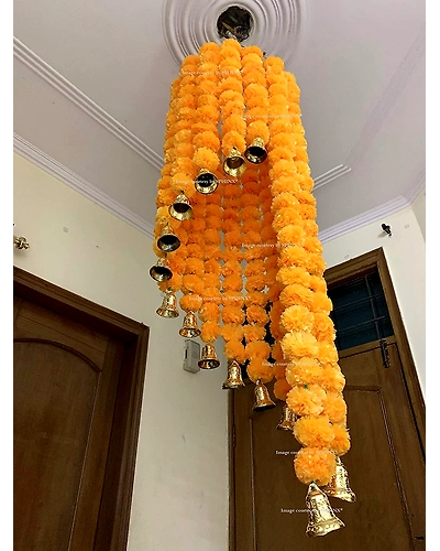 SPHINX Artificial Marigold Fluffy Flowers Chandelier (Light Orange, 1 Piece)-6529896