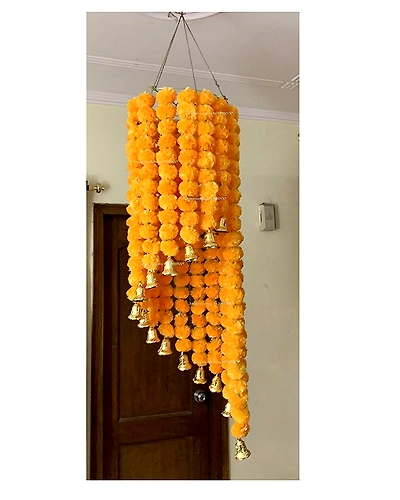 SPHINX Artificial Marigold Fluffy Flowers Chandelier (Light Orange, 1 Piece)-1