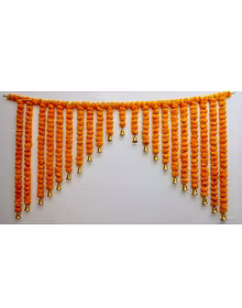 SPHINX Artificial Marigold Fluffy Flower Garlands Door Toran Set (Light Orange, 1 Piece)