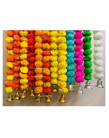 SPHINX Artificial Marigold Flowers And Hanging Bells Torans/Wall Hanging (Mixed Colours, 10 Pieces)