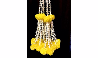 SPHINX Artificial Rajanigandha (tuberose) & Clustered Marigold (genda) Strings (Off White/Creamish, 6 Pieces)