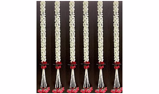 SPHINX Artificial Jasmine Buds & Clustered Rose Strings (Off White/Creamish, 6 Pieces)