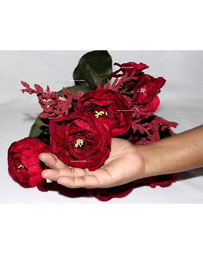 SPHINX Artificial Big Peonies Silk Flowers Bunch (Deep Red, 1 Piece-1
