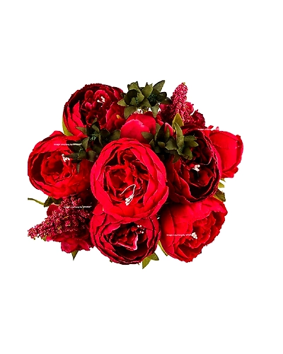 SPHINX Artificial Big Peonies Silk Flowers Bunch (Deep Red, 1 Piece-6530128