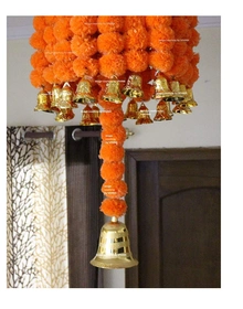 SPHINX Artificial Marigold Fluffy Flowers (Genda phool) Chandelier/Jhoomar (Dark Orange, Approx. 3 ft. Height)