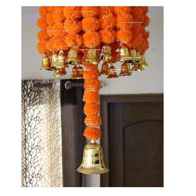 SPHINX Artificial Marigold Fluffy Flowers (Genda phool) Chandelier/Jhoomar (Dark Orange, Approx. 3 ft. Height)