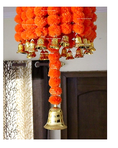 SPHINX Artificial Marigold Fluffy Flowers (Genda phool) Chandelier/Jhoomar (Dark Orange, Approx. 3 ft. Height)-6530174