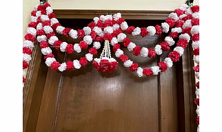 Sphinx Artificial Marigold Fluffy Flowers and Tuberose (rajnigandha) Triple Lines Door toran Set/Door hangings (Approx. 100 x 158 cms (White and Red)