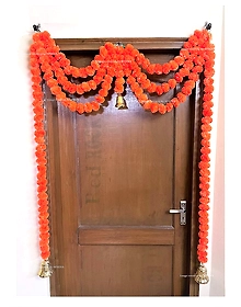 Sphinx Artificial Marigold Fluffy Flowers and Tuberose (rajnigandha) Triple Lines Door toran Set/Door hangings (Approx. 100 x 158 cms (Dark Orange)