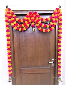 Sphinx Artificial Marigold Fluffy Flowers and Tuberose (rajnigandha) Triple Lines Door toran Set/Door hangings (Approx. 100 x 158 cms (Yellow and Dark Pink/Rani)