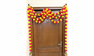 Sphinx Artificial Marigold Fluffy Flowers and Tuberose (rajnigandha) Triple Lines Door toran Set/Door hangings (Approx. 100 x 158 cms (Yellow and Dark Pink/Rani)