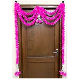 Sphinx Artificial Marigold Fluffy Flowers and Tuberose (rajnigandha) Triple Lines Door toran Set/Door hangings (Approx. 100 x 158 cms (Baby Pink)