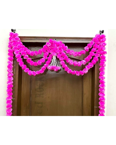 Sphinx Artificial Marigold Fluffy Flowers and Tuberose (rajnigandha) Triple Lines Door toran Set/Door hangings (Approx. 100 x 158 cms (Baby Pink)-1