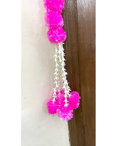Sphinx Artificial Marigold Fluffy Flowers and Tuberose (rajnigandha) Triple Lines Door toran Set/Door hangings (Approx. 100 x 158 cms (Baby Pink)-3