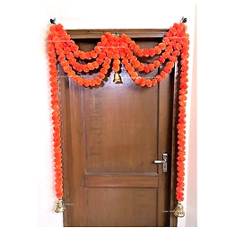 Sphinx Artificial Marigold Fluffy Flowers Triple line Door toran Set/Door hangings (Approx 100 x 152 cms) - (Dark Orange)