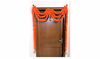 Sphinx Artificial Marigold Fluffy Flowers Triple line Door toran Set/Door hangings (Approx 100 x 152 cms) - (Dark Orange)