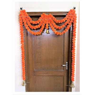 Sphinx Artificial Marigold Fluffy Flowers Triple line Door toran Set/Door hangings (Approx 100 x 152 cms) - (Dark Orange)