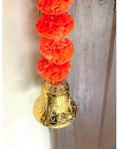 Sphinx Artificial Marigold Fluffy Flowers Triple line Door toran Set/Door hangings (Approx 100 x 152 cms) - (Dark Orange)-3
