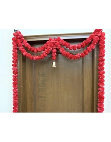 SPHINX Artificial Marigold Fluffy Flowers Garlands Door Toran /door Hangings (Red, 1 Piece)