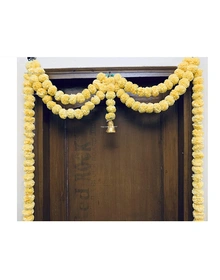 SPHINX Artificial Marigold Fluffy Flowers Garlands Door Toran /door Hangings (Cream, 1 Piece)