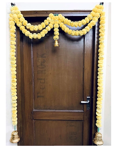 SPHINX Artificial Marigold Fluffy Flowers Garlands Door Toran /door Hangings (Cream, 1 Piece)-1
