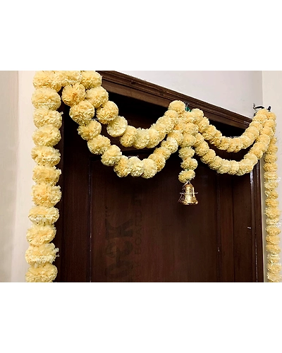SPHINX Artificial Marigold Fluffy Flowers Garlands Door Toran /door Hangings (Cream, 1 Piece)-2