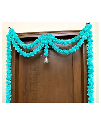 SPHINX Artificial Marigold Fluffy Flowers Garlands Door Toran Set (Sky Blue, 1 Piece)-6908378