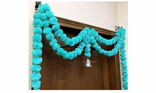SPHINX Artificial Marigold Fluffy Flowers Garlands Door Toran Set (Sky Blue, 1 Piece)