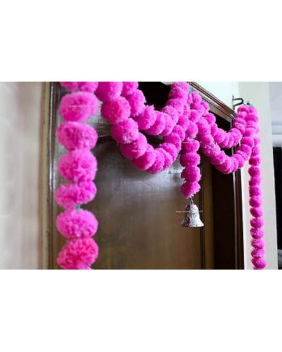SPHINX Artificial Marigold Fluffy Flowers Garlands Door Toran /door Hangings (Light Pink, 1 Piece)-1