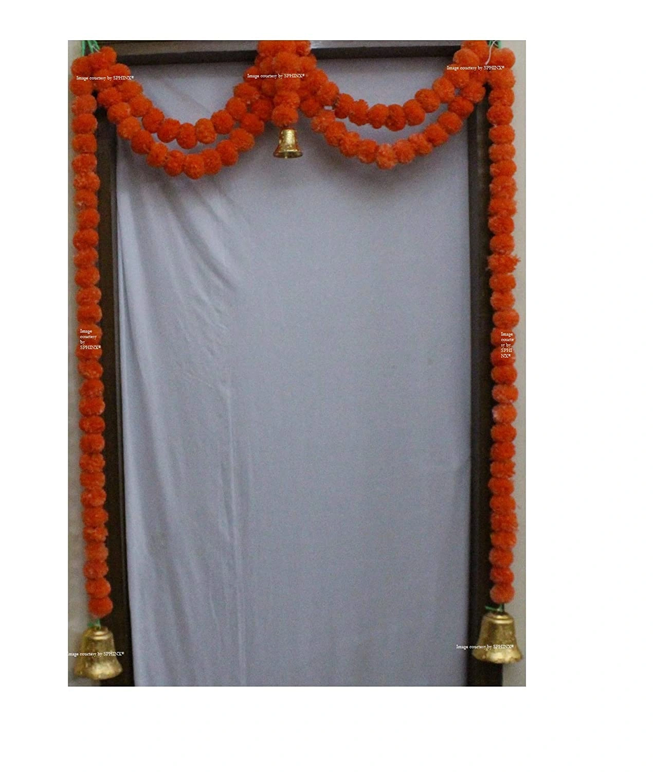 Package contains- 1 set of SPHINX Artificial Marigold Fluffy Flower Garlands Door Hanging Toran for decoration Made in India and made up of Recycled plastic and fibers. A completely handmade product.T-6908386