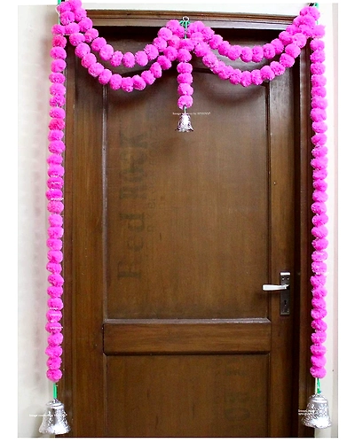 SPHINX Artificial Marigold Fluffy Flowers Garlands Door Toran /door Hangings (Light Pink, 1 Piece)-6908384