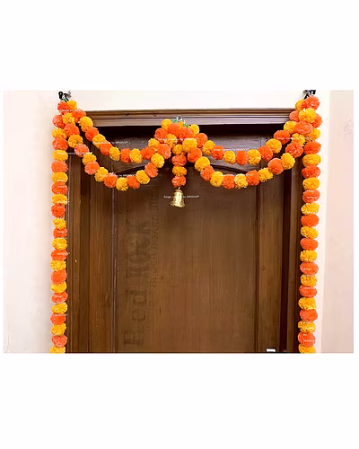 SPHINX Artificial Marigold Fluffy Flowers Garlands Door Toran /door Hangings (Light &amp; Dark Orange, 1 Piece)-1